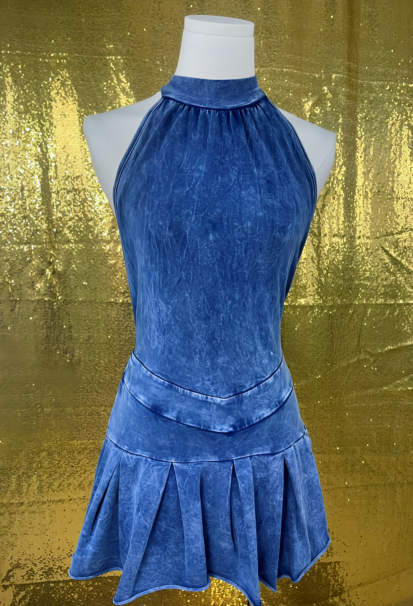 Mineral Wash Halter Neck Pleated Dress