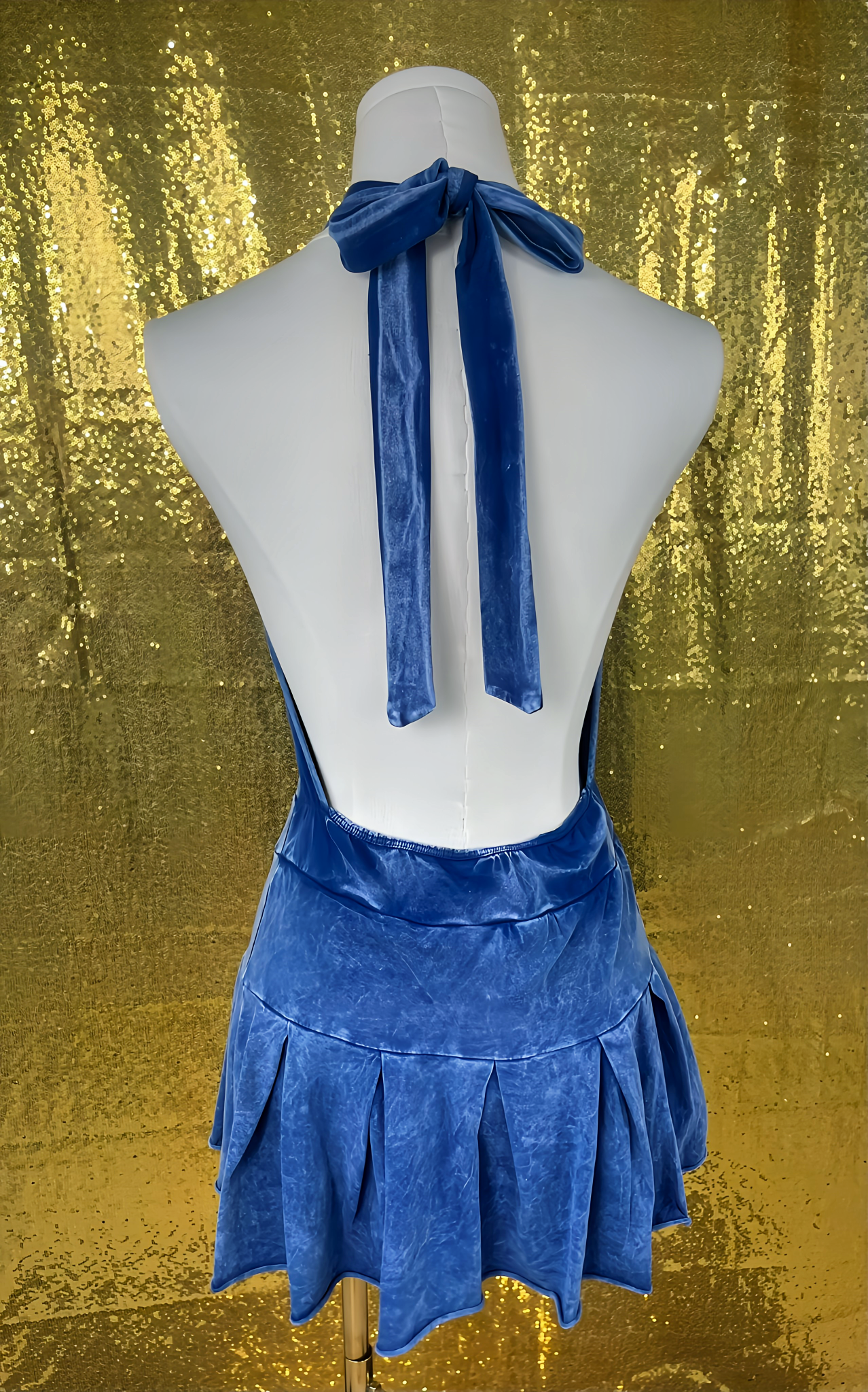 Mineral Wash Halter Neck Pleated Dress